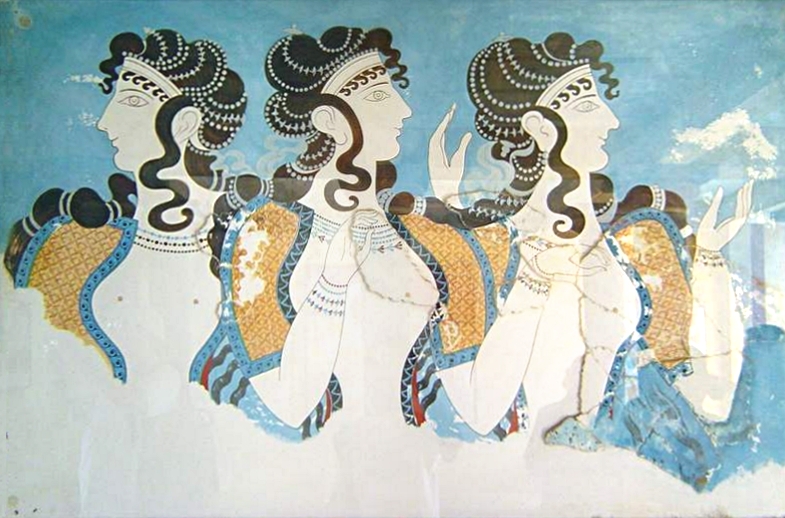 Fresco from Knossos palace showing three women who were possibly Queens. Photo credit: Cavorite