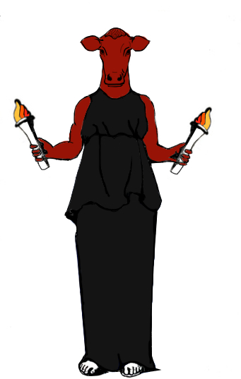 Hekate with the head of a cow, as described in the Greek Magical Papyri.